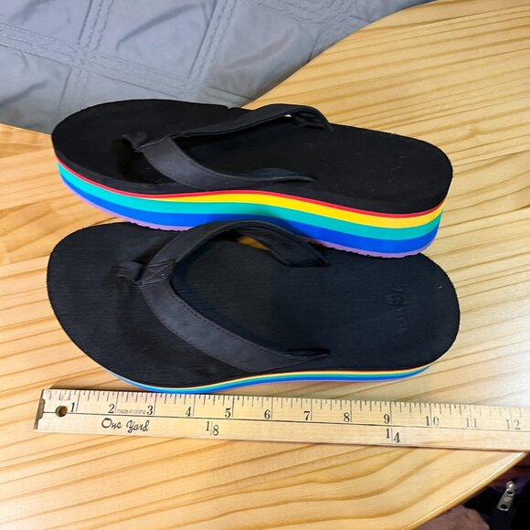 SANUK Stacker Black Rainbow Platform Flip Flops - Women's size 8 - Picture 7 of 7